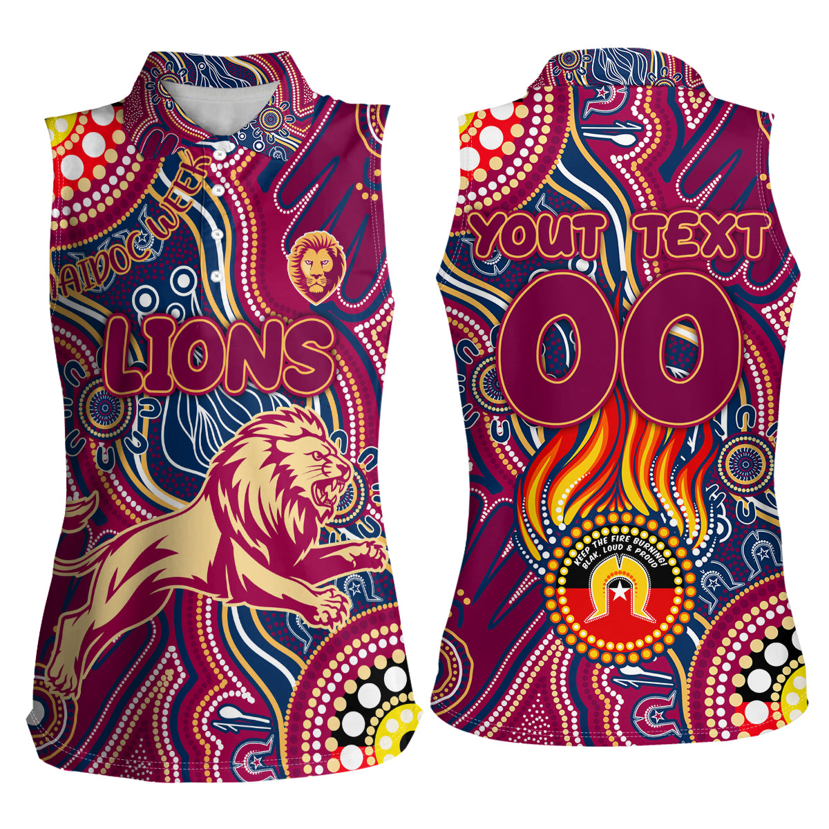 Personalised NAIDOC Week 2024 Brisbane Lions Women Sleeveless Polo Shirt Australian Aboriginal Hand Painting