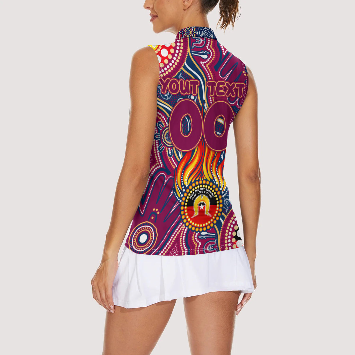 Personalised NAIDOC Week 2024 Brisbane Lions Women Sleeveless Polo Shirt Australian Aboriginal Hand Painting