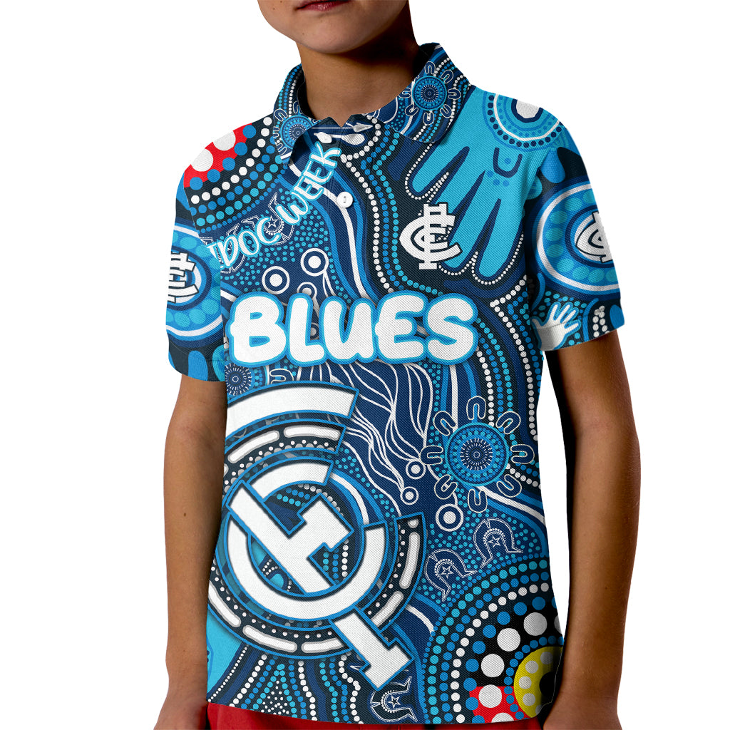 Personalised NAIDOC Week 2024 Carlton Blues Kid Polo Shirt Australian Aboriginal Hand Painting