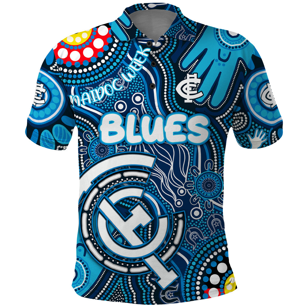 Personalised NAIDOC Week 2024 Carlton Blues Polo Shirt Australian Aboriginal Hand Painting