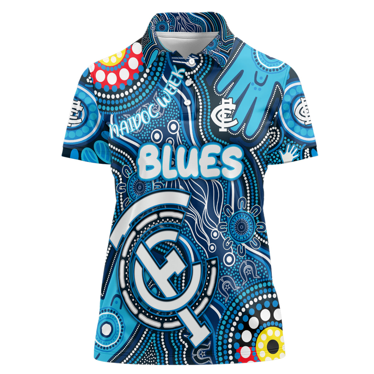 Personalised NAIDOC Week 2024 Carlton Blues Women Polo Shirt Australian Aboriginal Hand Painting