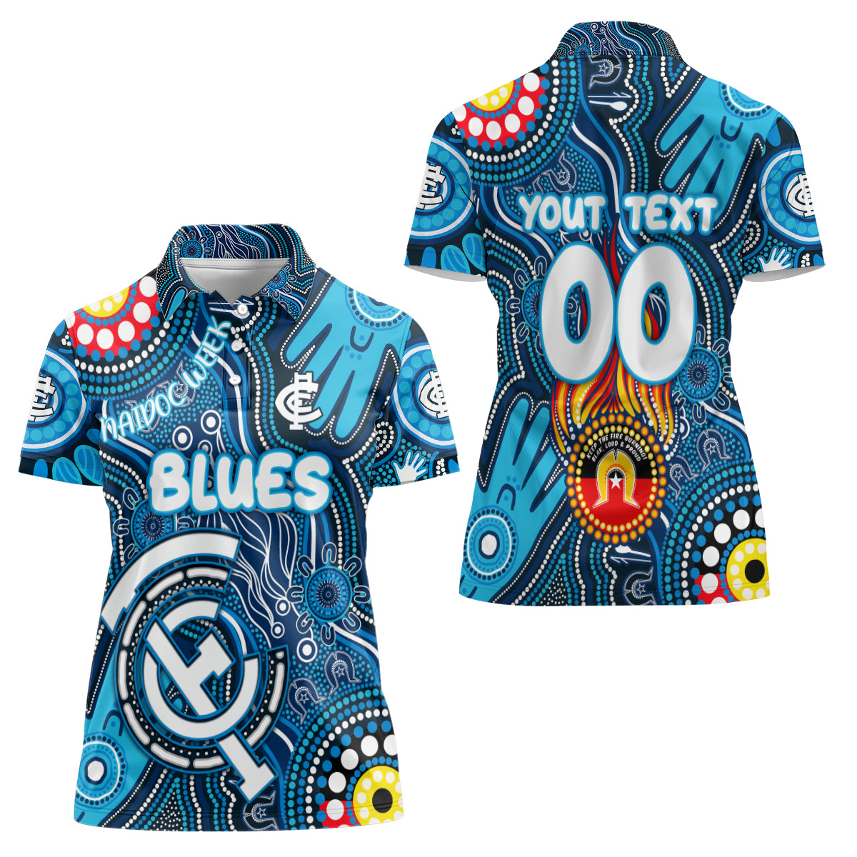 Personalised NAIDOC Week 2024 Carlton Blues Women Polo Shirt Australian Aboriginal Hand Painting