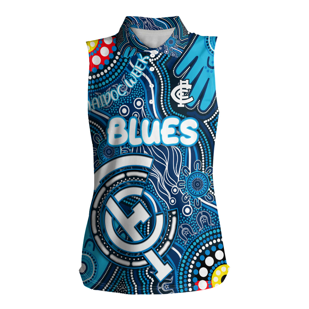 Personalised NAIDOC Week 2024 Carlton Blues Women Sleeveless Polo Shirt Australian Aboriginal Hand Painting