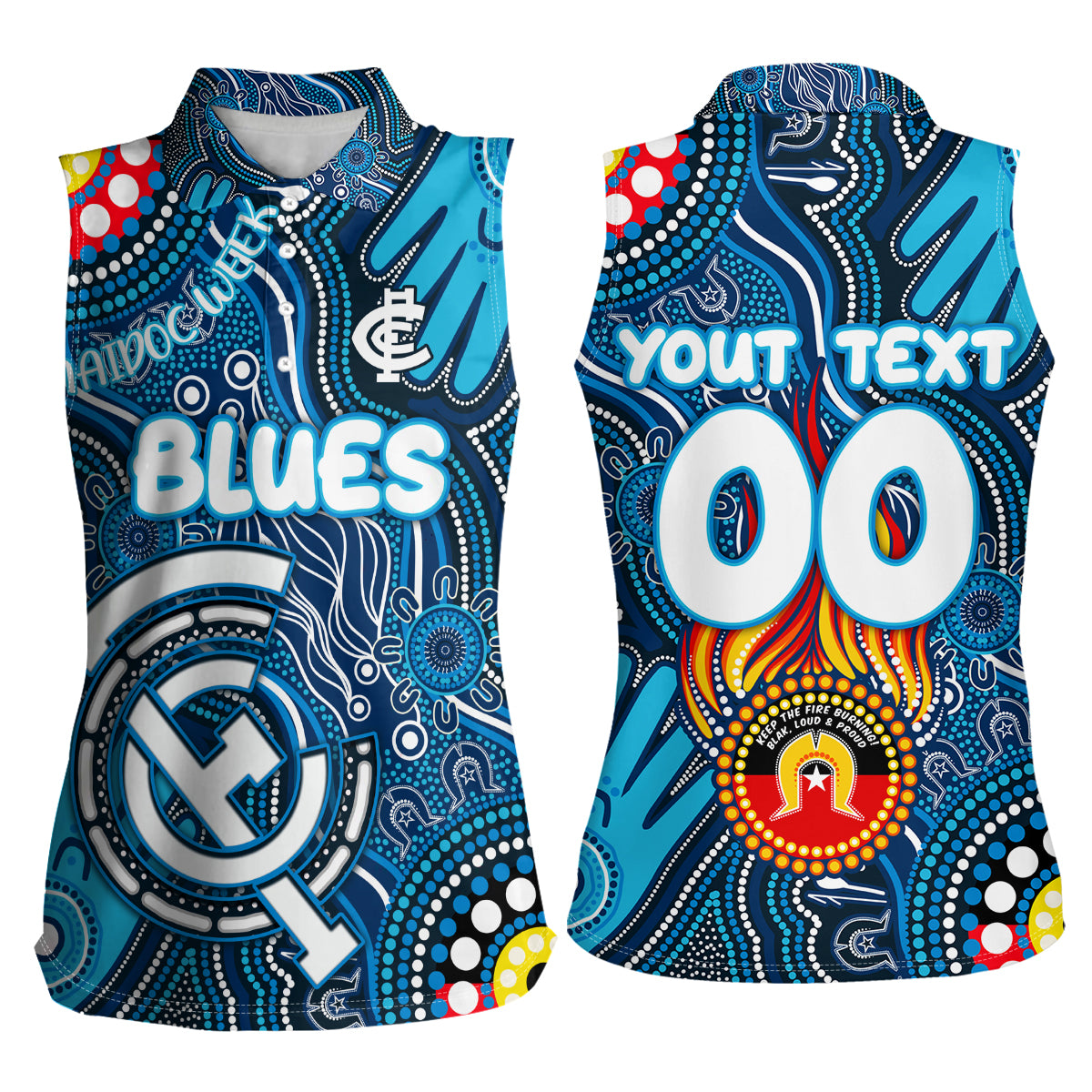 Personalised NAIDOC Week 2024 Carlton Blues Women Sleeveless Polo Shirt Australian Aboriginal Hand Painting