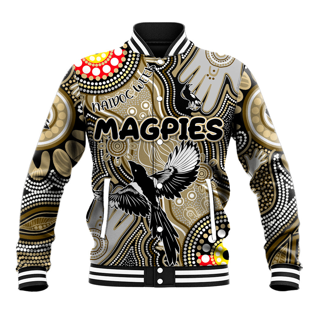 Personalised NAIDOC Week 2024 Collingwood Magpies Baseball Jacket Australian Aboriginal Hand Painting