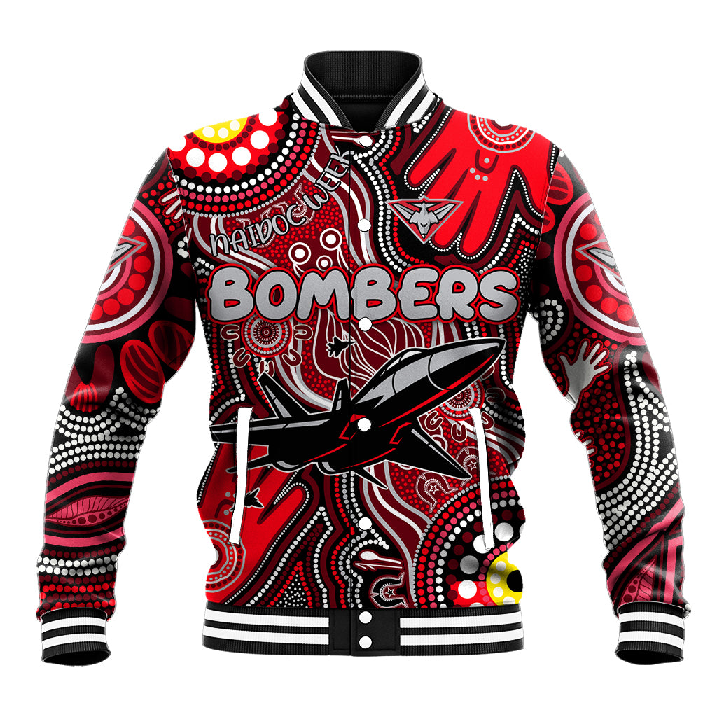 Personalised NAIDOC Week 2024 Essendon Bombers Baseball Jacket Australian Aboriginal Hand Painting