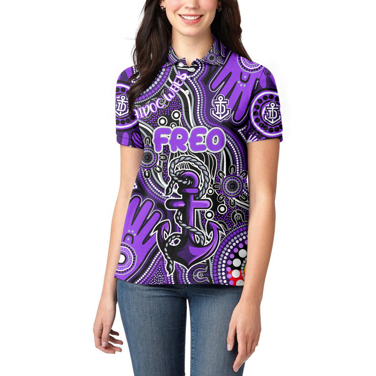 Personalised NAIDOC Week 2024 Fremantle Dockers Freo Women Polo Shirt Australian Aboriginal Hand Painting