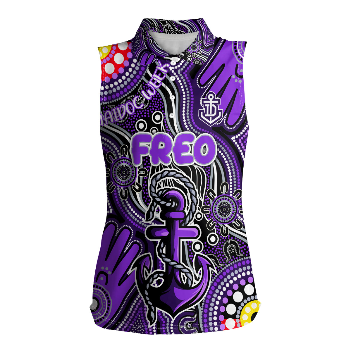 Personalised NAIDOC Week 2024 Fremantle Dockers Freo Women Sleeveless Polo Shirt Australian Aboriginal Hand Painting