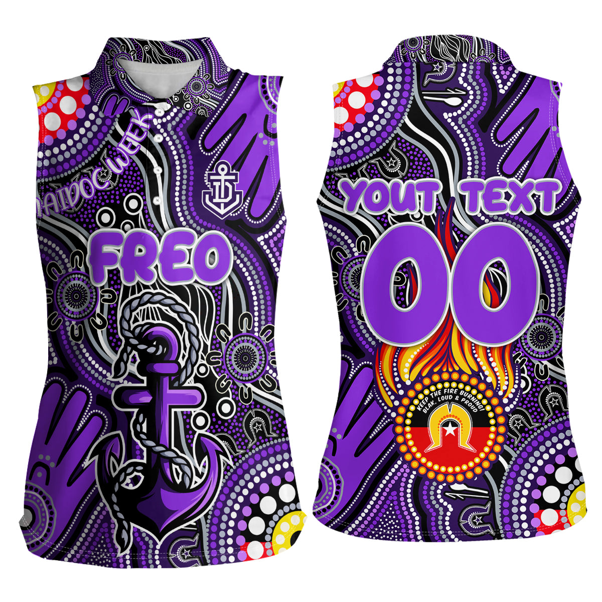 Personalised NAIDOC Week 2024 Fremantle Dockers Freo Women Sleeveless Polo Shirt Australian Aboriginal Hand Painting