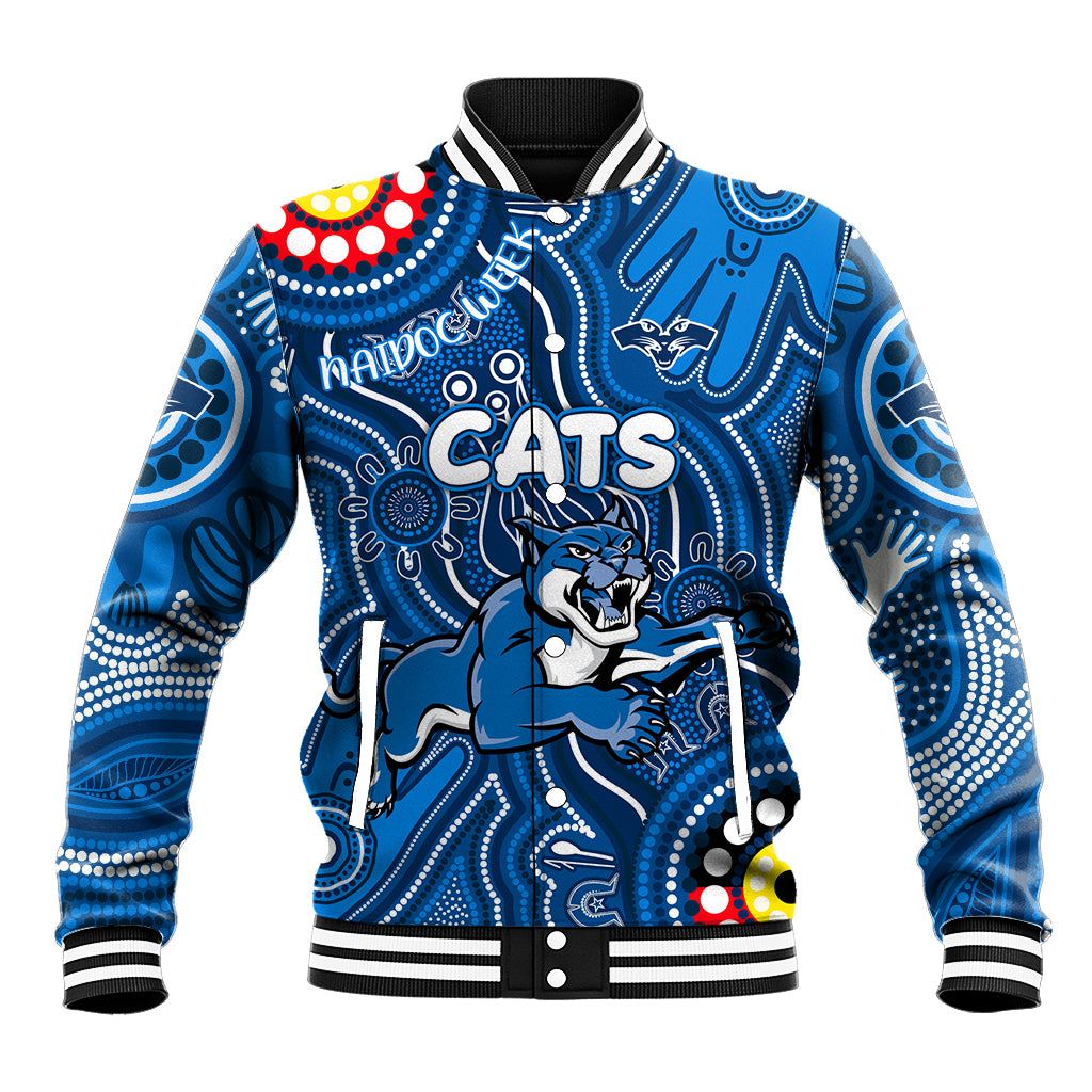 Personalised NAIDOC Week 2024 Geelong Cats Baseball Jacket Australian Aboriginal Hand Painting