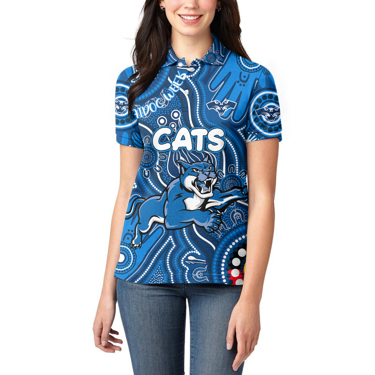 Personalised NAIDOC Week 2024 Geelong Cats Women Polo Shirt Australian Aboriginal Hand Painting