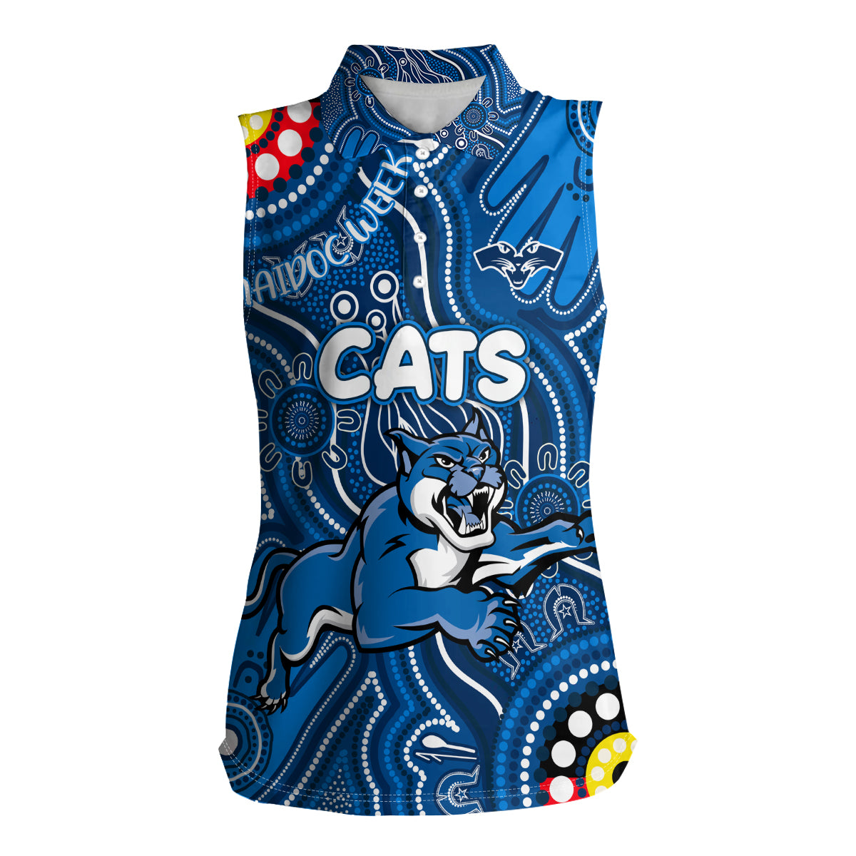 Personalised NAIDOC Week 2024 Geelong Cats Women Sleeveless Polo Shirt Australian Aboriginal Hand Painting