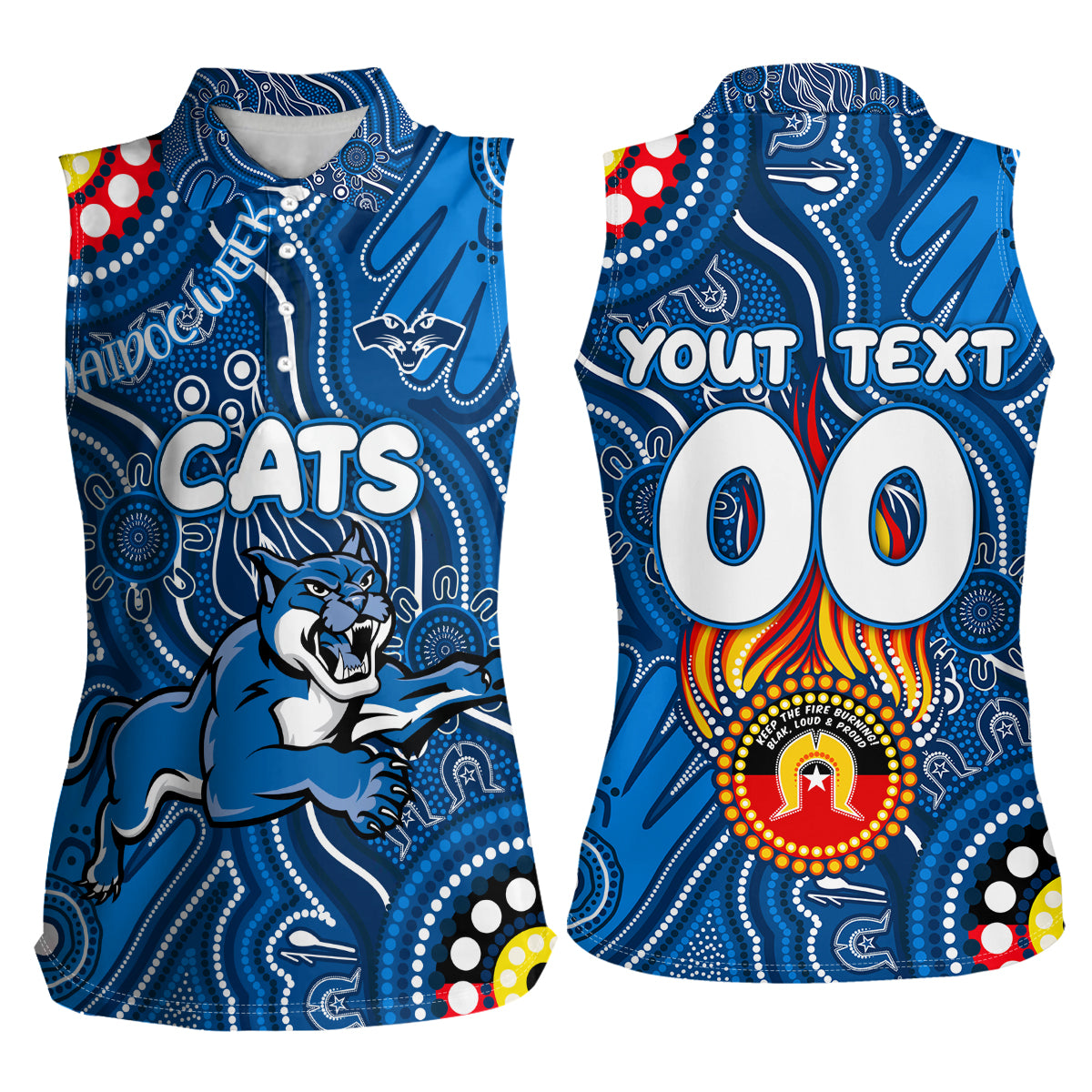 Personalised NAIDOC Week 2024 Geelong Cats Women Sleeveless Polo Shirt Australian Aboriginal Hand Painting