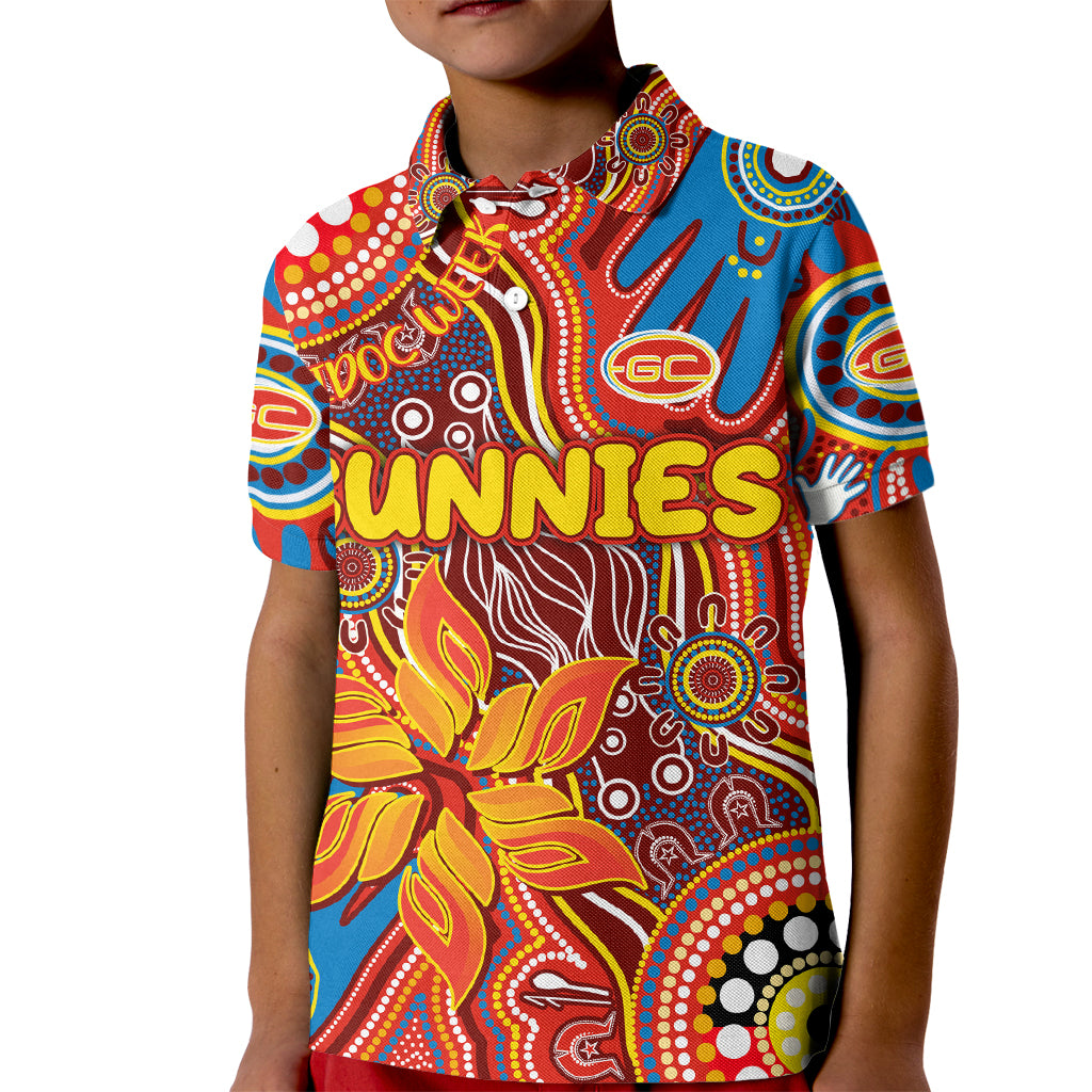 Personalised NAIDOC Week 2024 Gold Coast Suns Kid Polo Shirt Australian Aboriginal Hand Painting