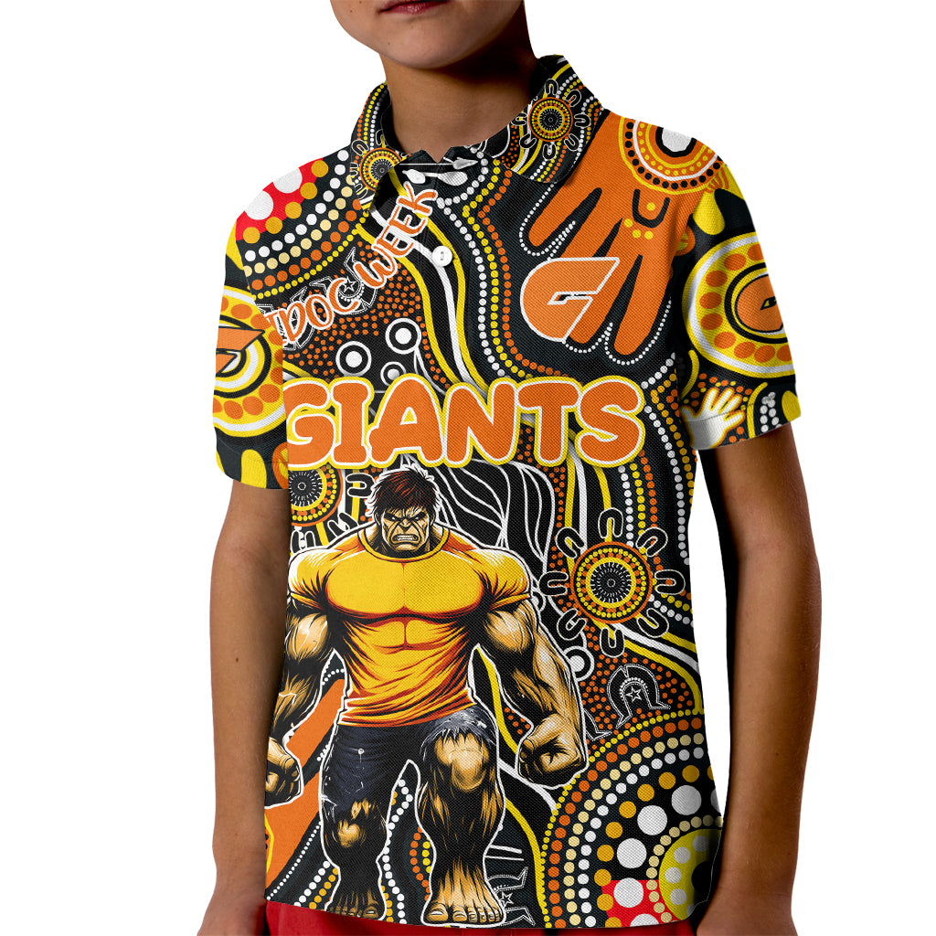 Personalised NAIDOC Week 2024 GWS Giants Kid Polo Shirt Australian Aboriginal Hand Painting