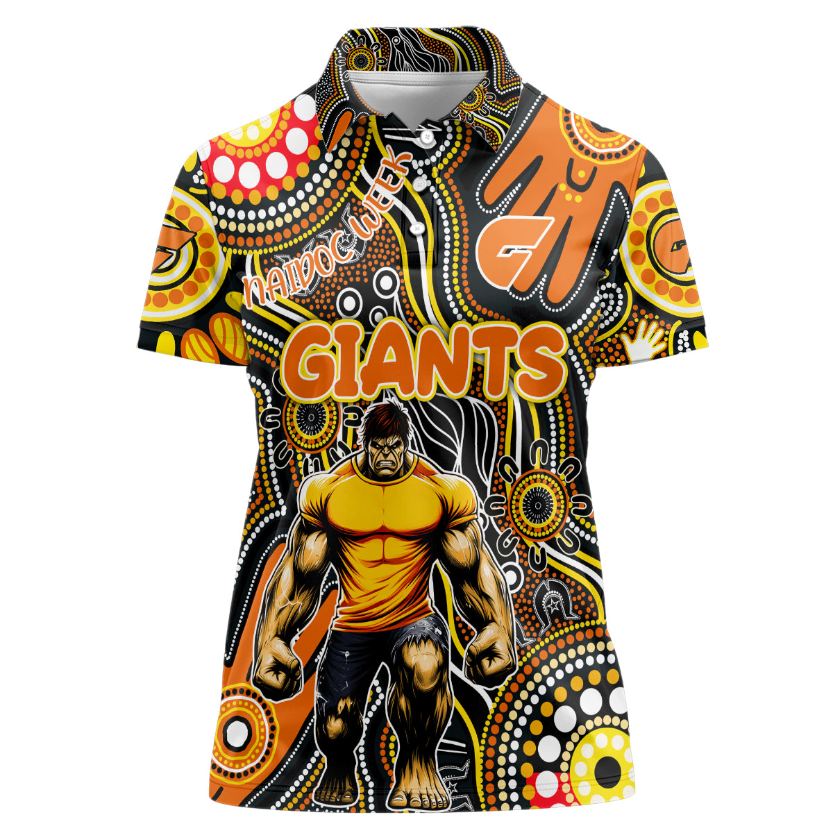 Personalised NAIDOC Week 2024 GWS Giants Women Polo Shirt Australian Aboriginal Hand Painting