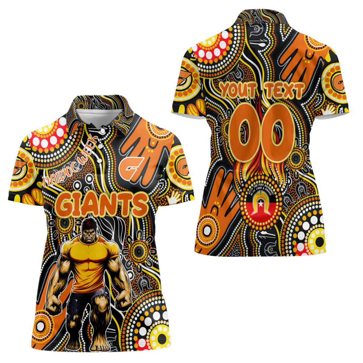 Personalised NAIDOC Week 2024 GWS Giants Women Polo Shirt Australian Aboriginal Hand Painting