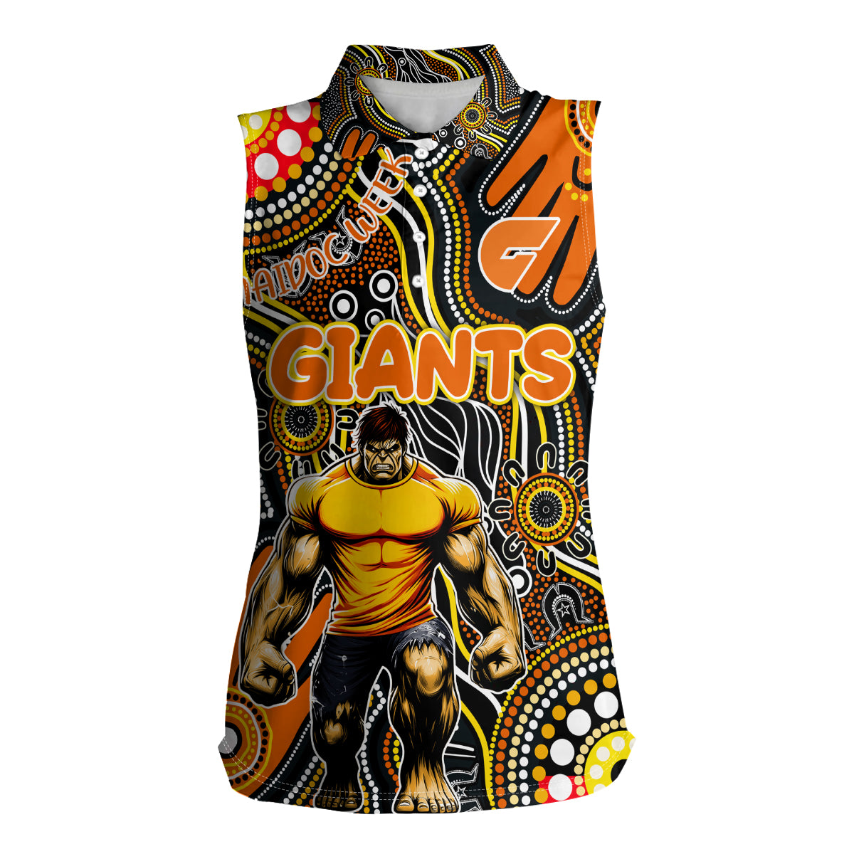 Personalised NAIDOC Week 2024 GWS Giants Women Sleeveless Polo Shirt Australian Aboriginal Hand Painting