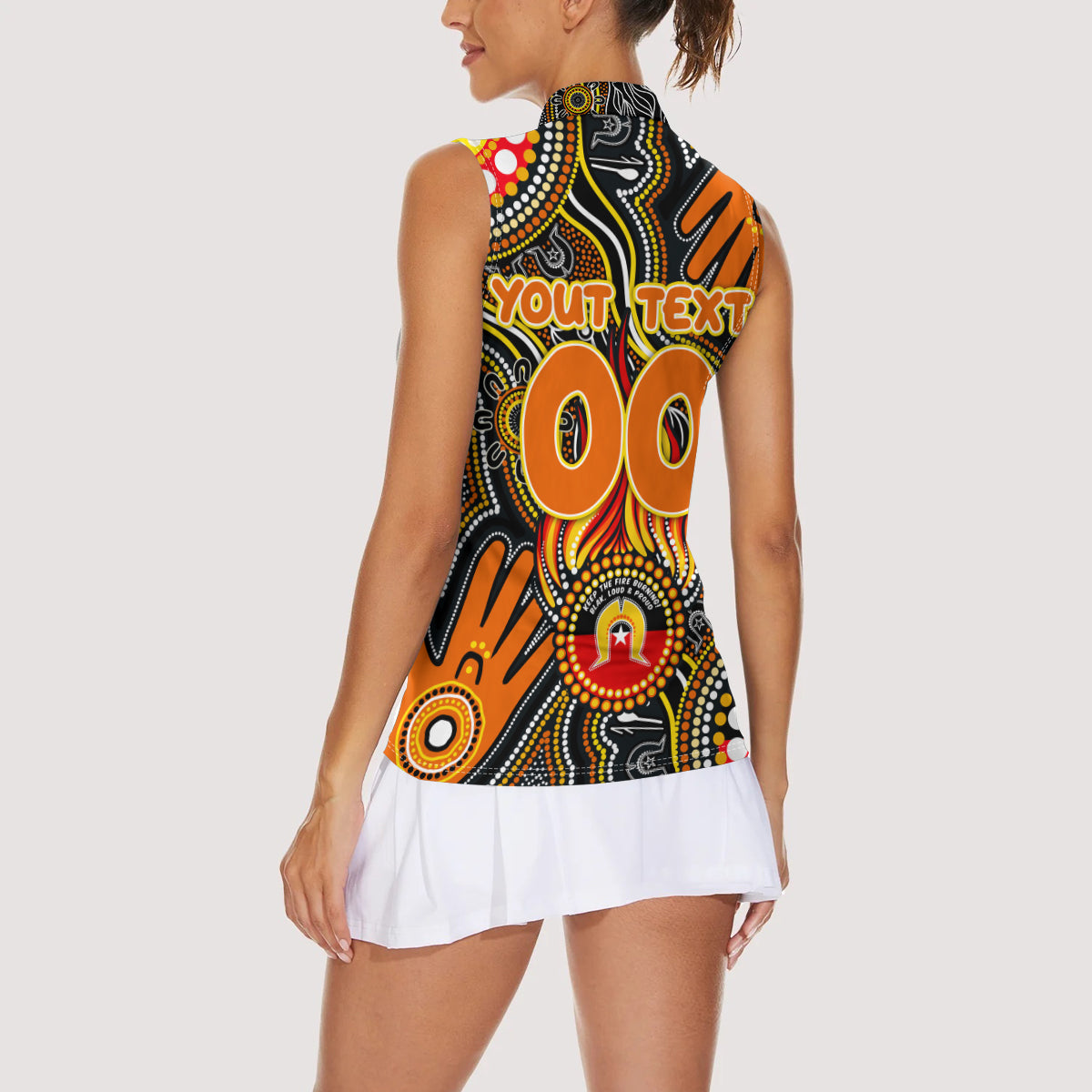 Personalised NAIDOC Week 2024 GWS Giants Women Sleeveless Polo Shirt Australian Aboriginal Hand Painting