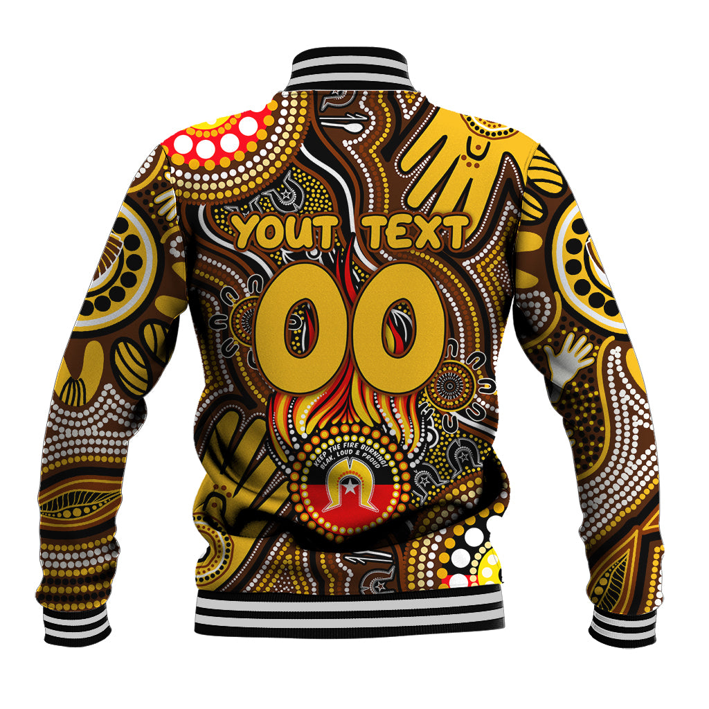 Personalised NAIDOC Week 2024 Hawthorn Hawks Baseball Jacket Australian Aboriginal Hand Painting