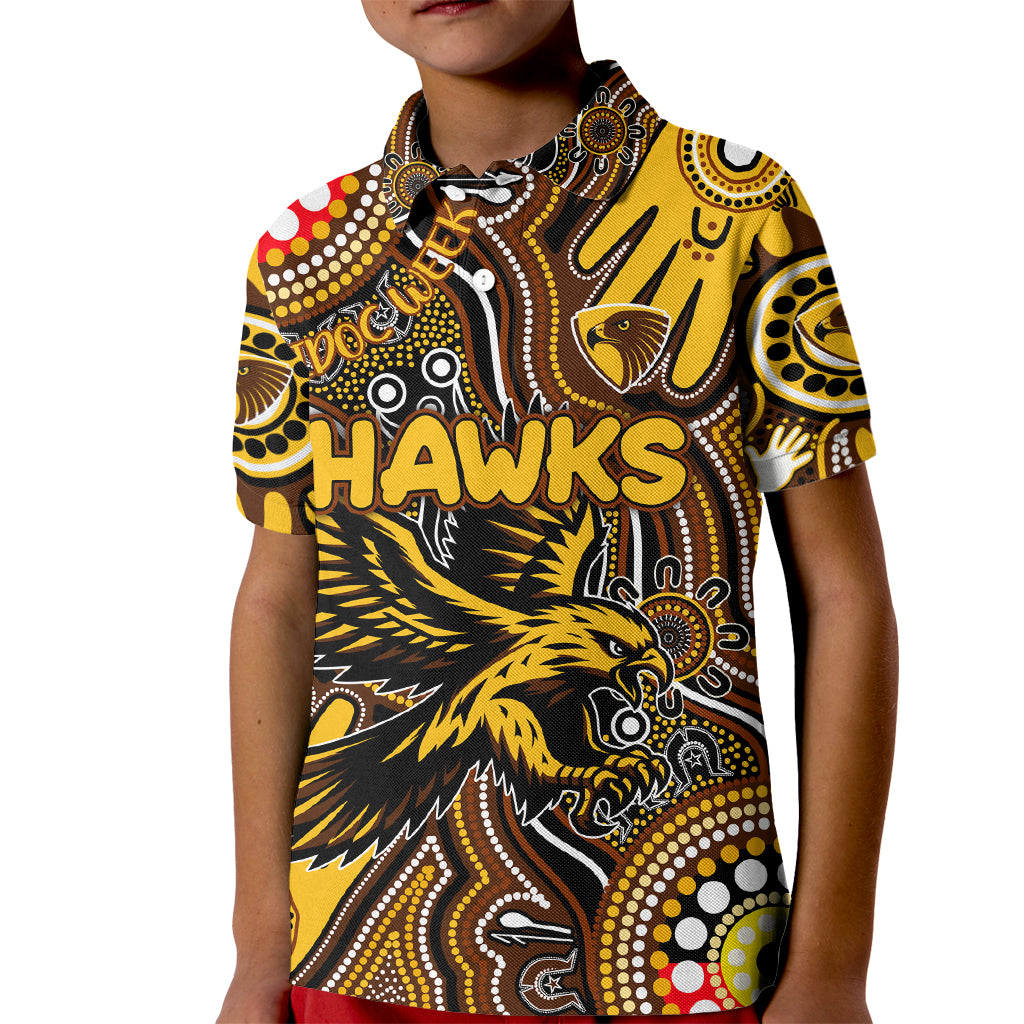 Personalised NAIDOC Week 2024 Hawthorn Hawks Kid Polo Shirt Australian Aboriginal Hand Painting