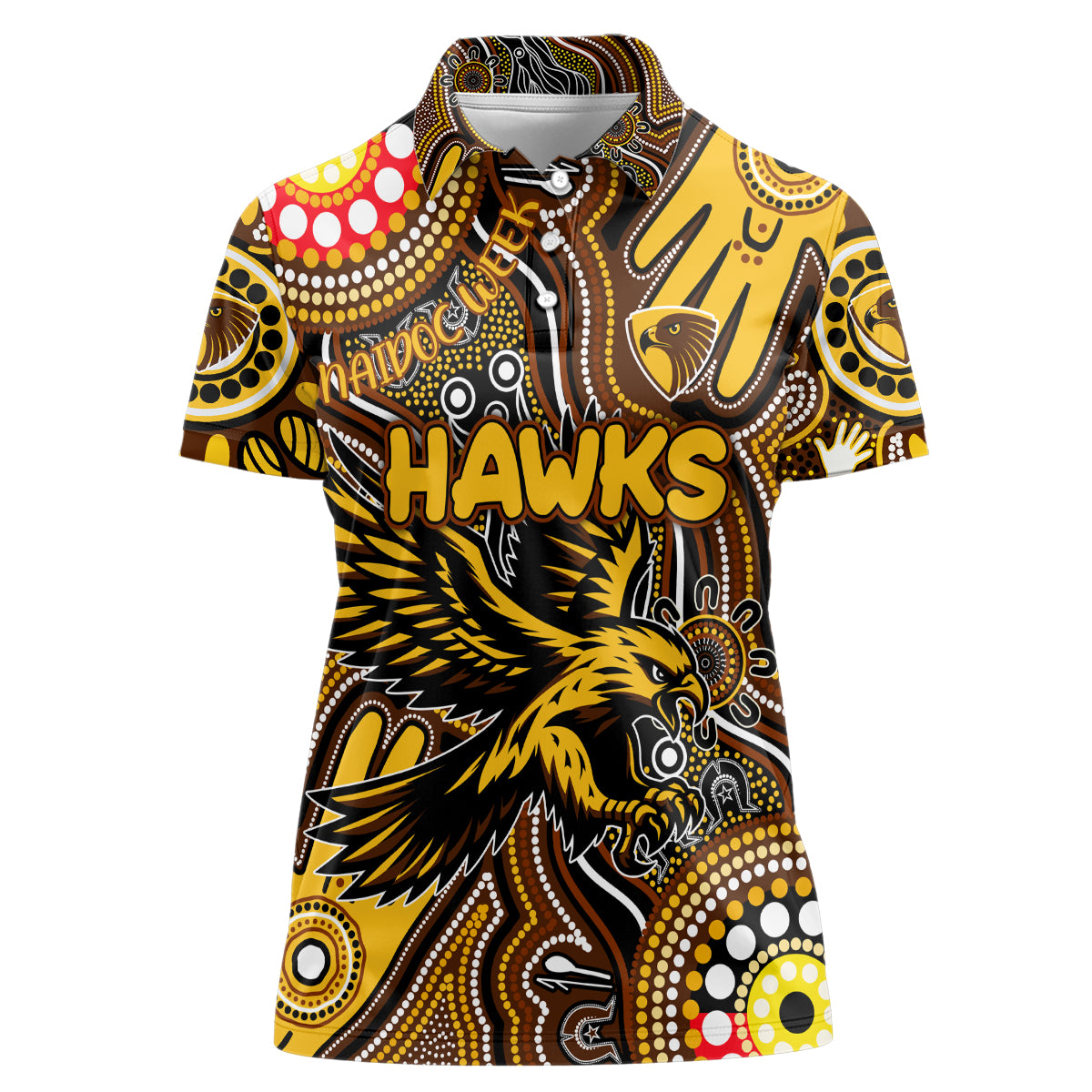 Personalised NAIDOC Week 2024 Hawthorn Hawks Women Polo Shirt Australian Aboriginal Hand Painting