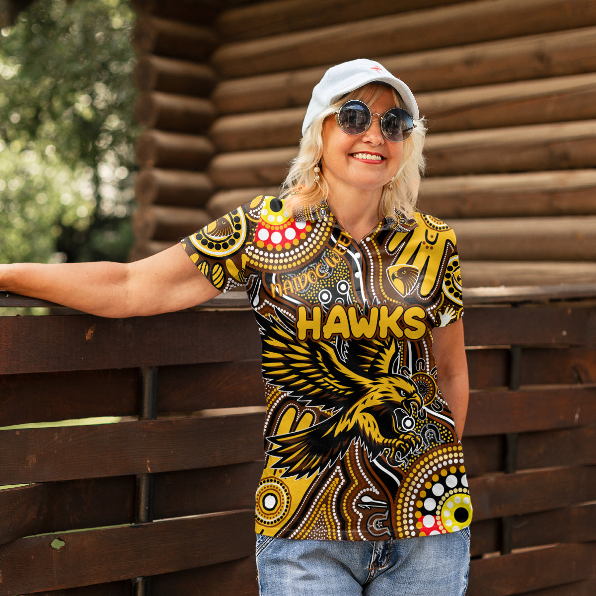 Personalised NAIDOC Week 2024 Hawthorn Hawks Women Polo Shirt Australian Aboriginal Hand Painting