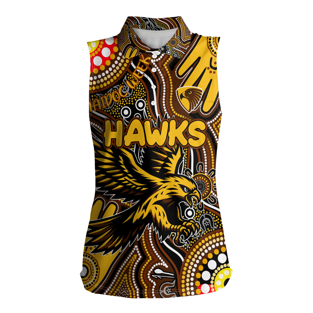 Personalised NAIDOC Week 2024 Hawthorn Hawks Women Sleeveless Polo Shirt Australian Aboriginal Hand Painting