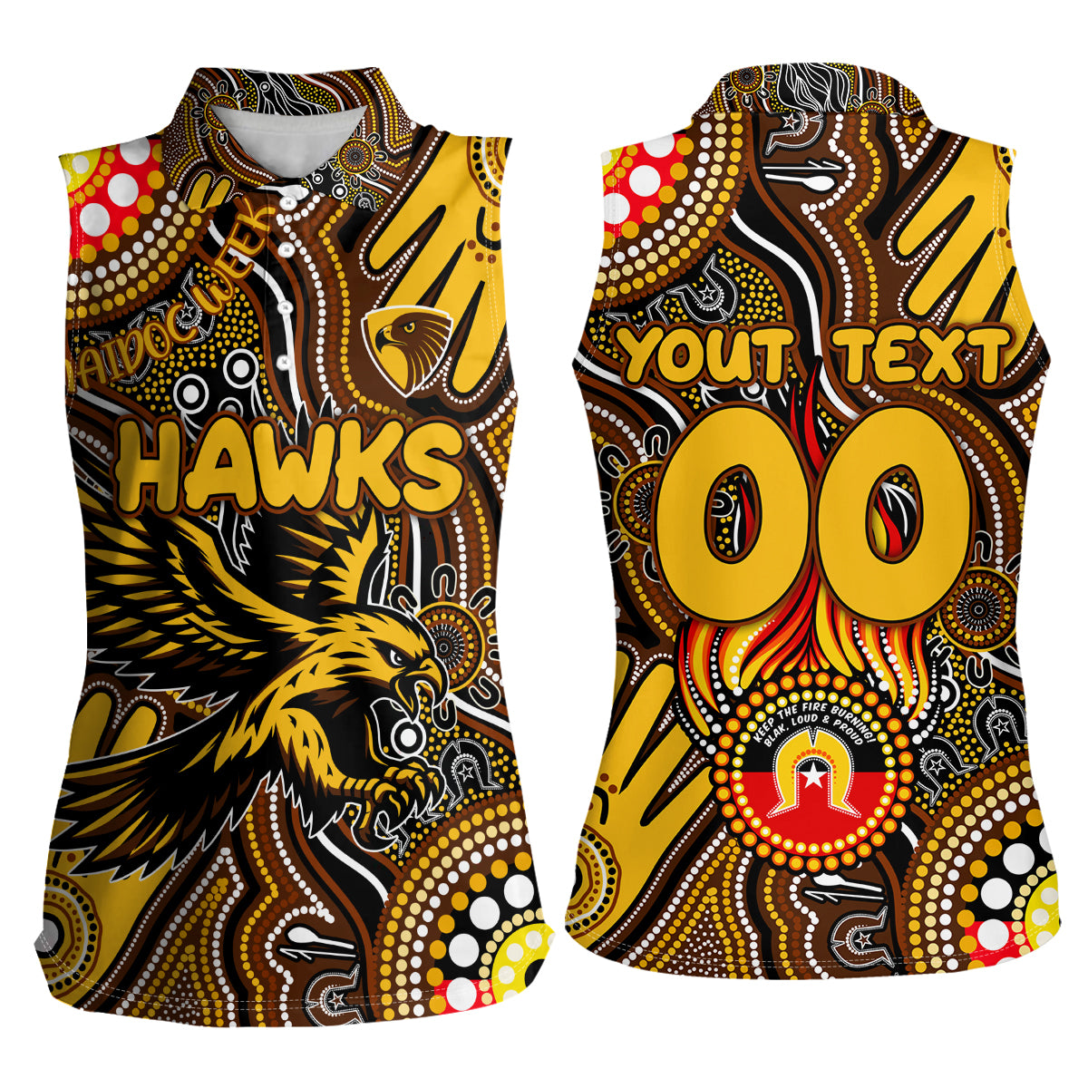 Personalised NAIDOC Week 2024 Hawthorn Hawks Women Sleeveless Polo Shirt Australian Aboriginal Hand Painting