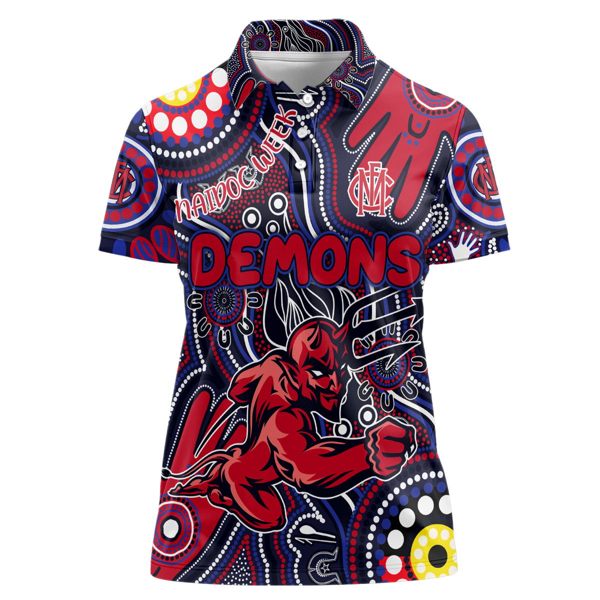 Personalised NAIDOC Week 2024 North Melbourne Kangaroos Women Polo Shirt Australian Aboriginal Hand Painting