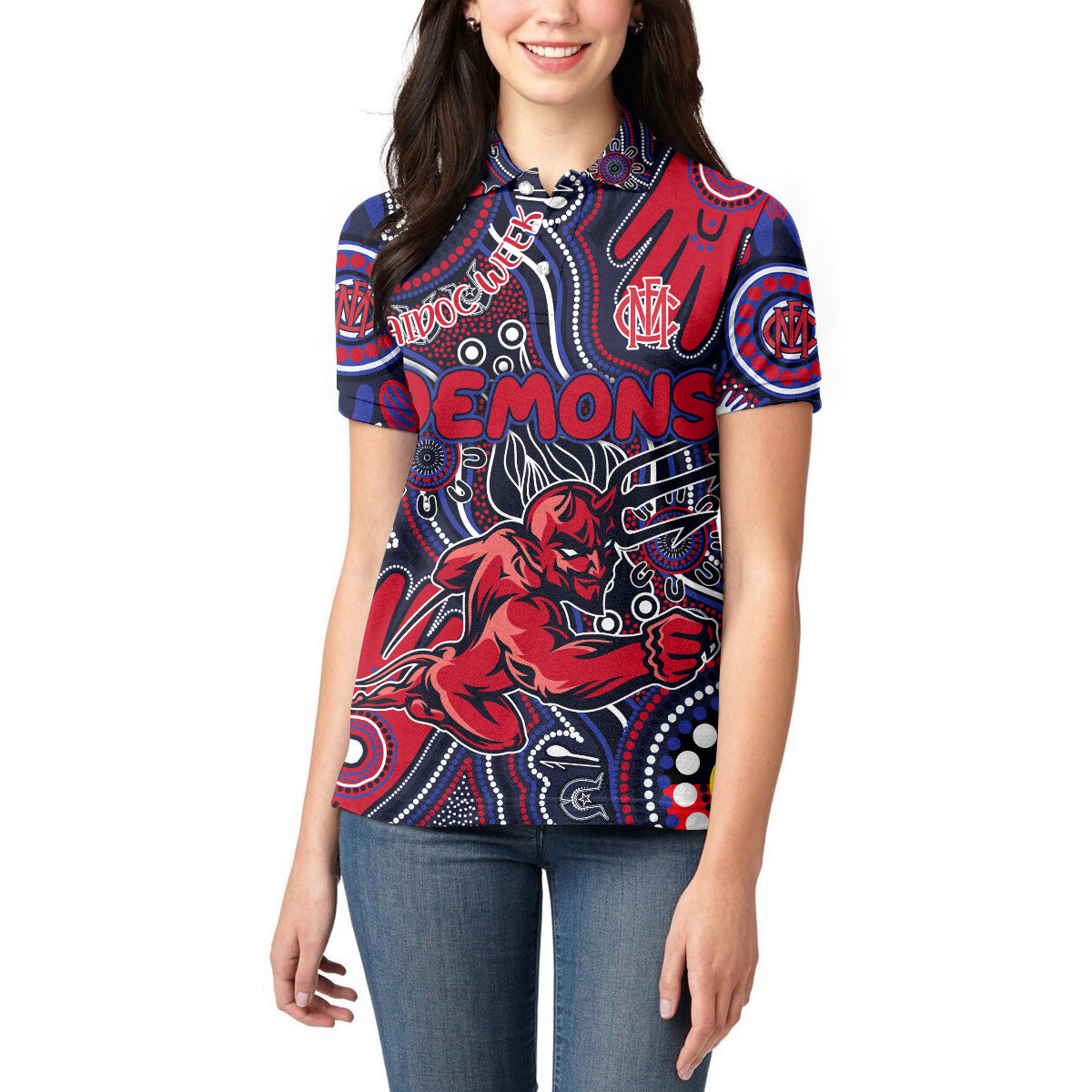 Personalised NAIDOC Week 2024 North Melbourne Kangaroos Women Polo Shirt Australian Aboriginal Hand Painting