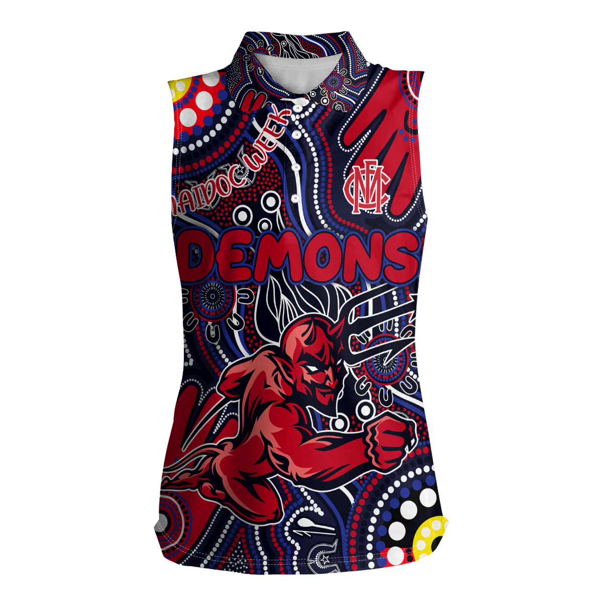 Personalised NAIDOC Week 2024 North Melbourne Kangaroos Women Sleeveless Polo Shirt Australian Aboriginal Hand Painting