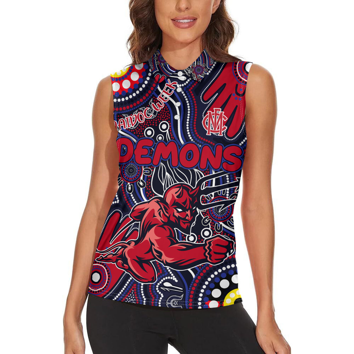 Personalised NAIDOC Week 2024 North Melbourne Kangaroos Women Sleeveless Polo Shirt Australian Aboriginal Hand Painting