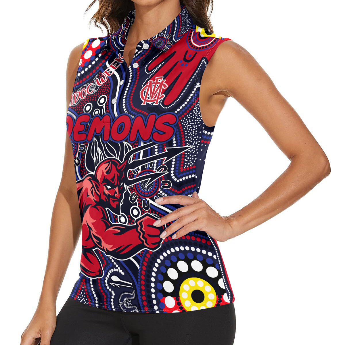 Personalised NAIDOC Week 2024 North Melbourne Kangaroos Women Sleeveless Polo Shirt Australian Aboriginal Hand Painting