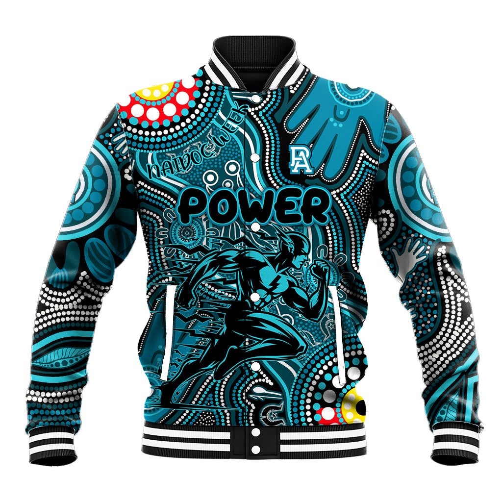 Personalised NAIDOC Week 2024 Port Adelaide Power Baseball Jacket Australian Aboriginal Hand Painting