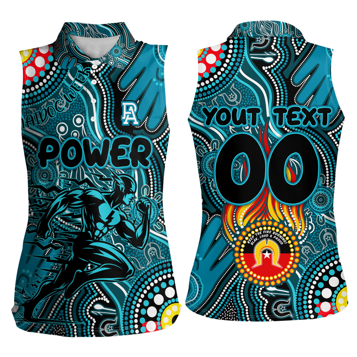 Personalised NAIDOC Week 2024 Port Adelaide Power Women Sleeveless Polo Shirt Australian Aboriginal Hand Painting