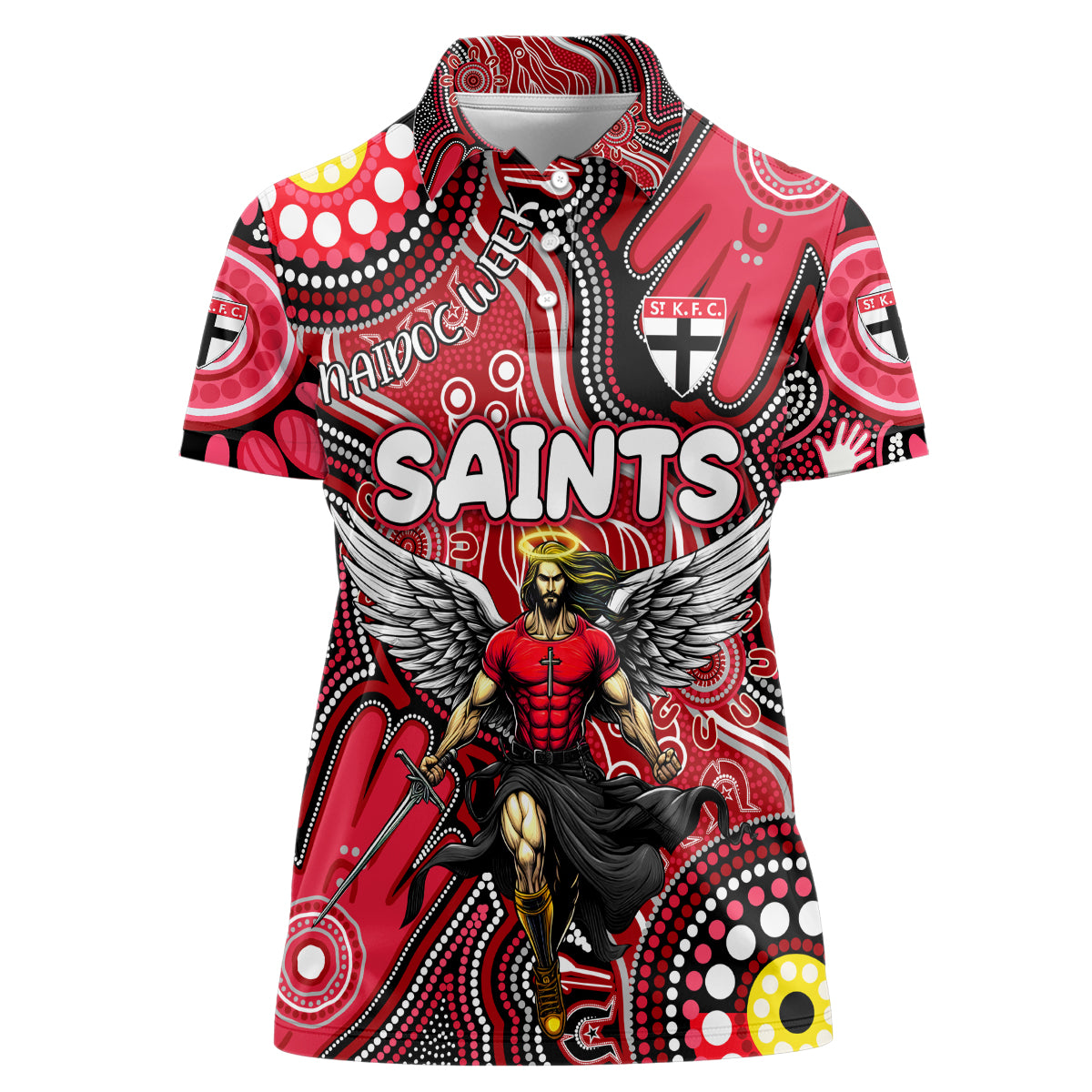 Personalised NAIDOC Week 2024 St Kilda Saints Women Polo Shirt Australian Aboriginal Hand Painting