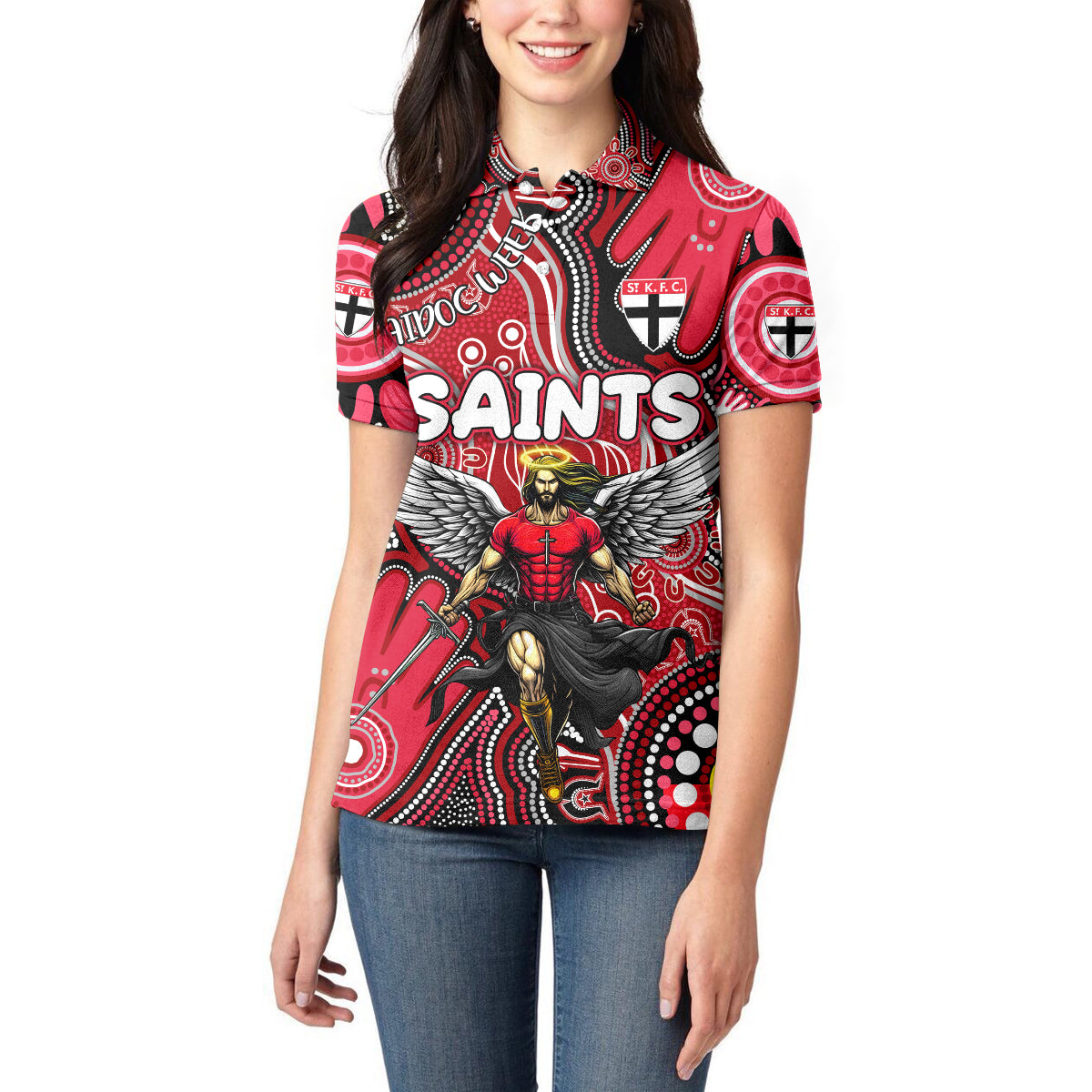 Personalised NAIDOC Week 2024 St Kilda Saints Women Polo Shirt Australian Aboriginal Hand Painting