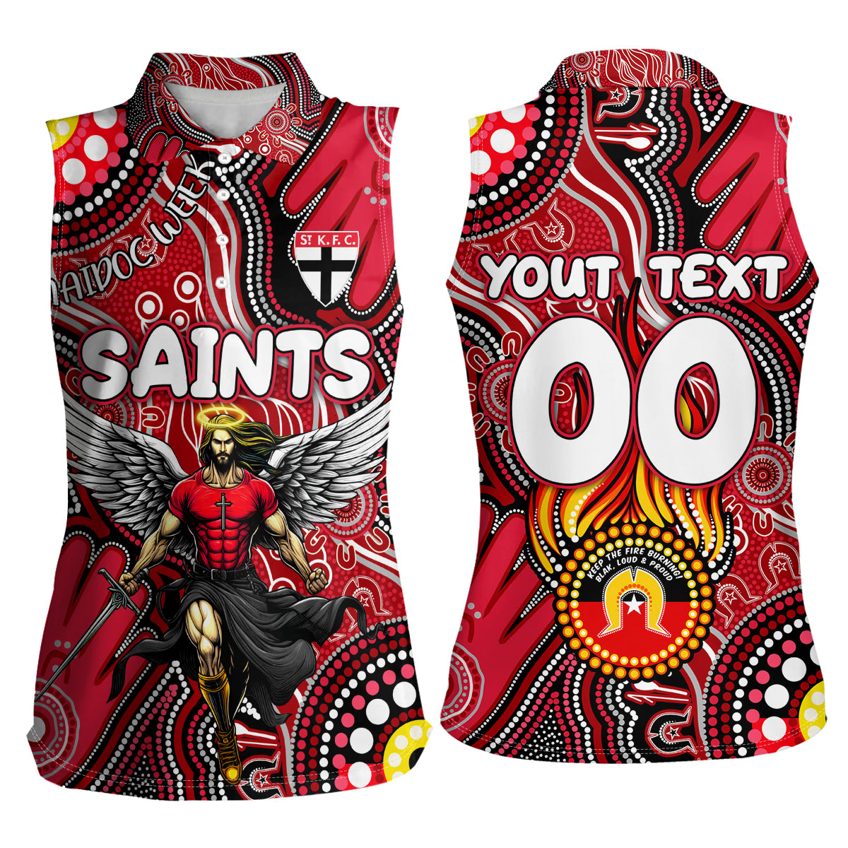 Personalised NAIDOC Week 2024 St Kilda Saints Women Sleeveless Polo Shirt Australian Aboriginal Hand Painting