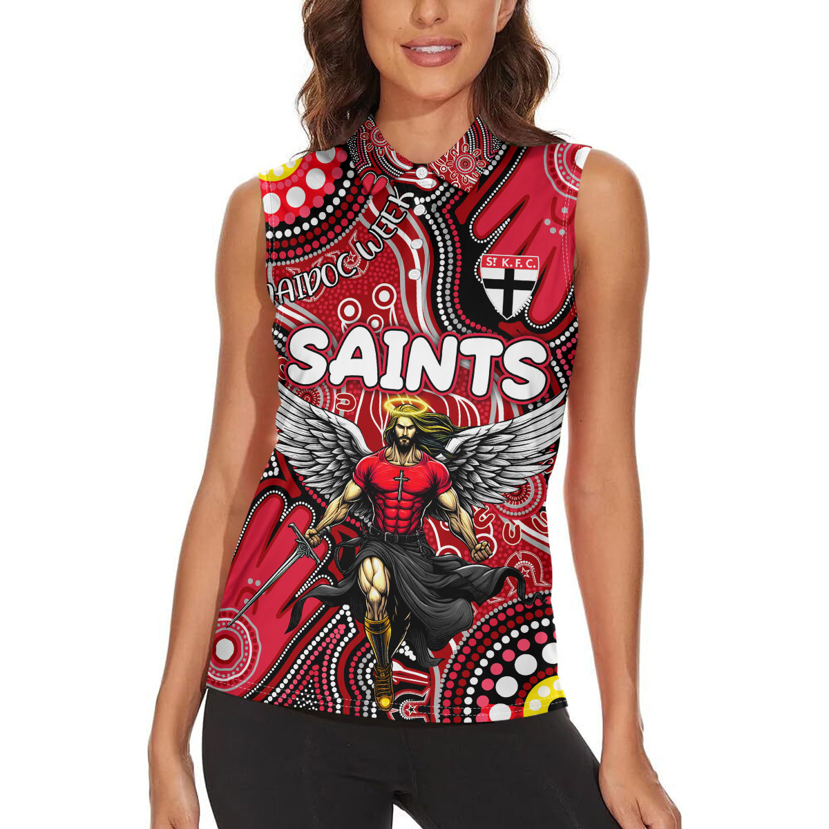 Personalised NAIDOC Week 2024 St Kilda Saints Women Sleeveless Polo Shirt Australian Aboriginal Hand Painting