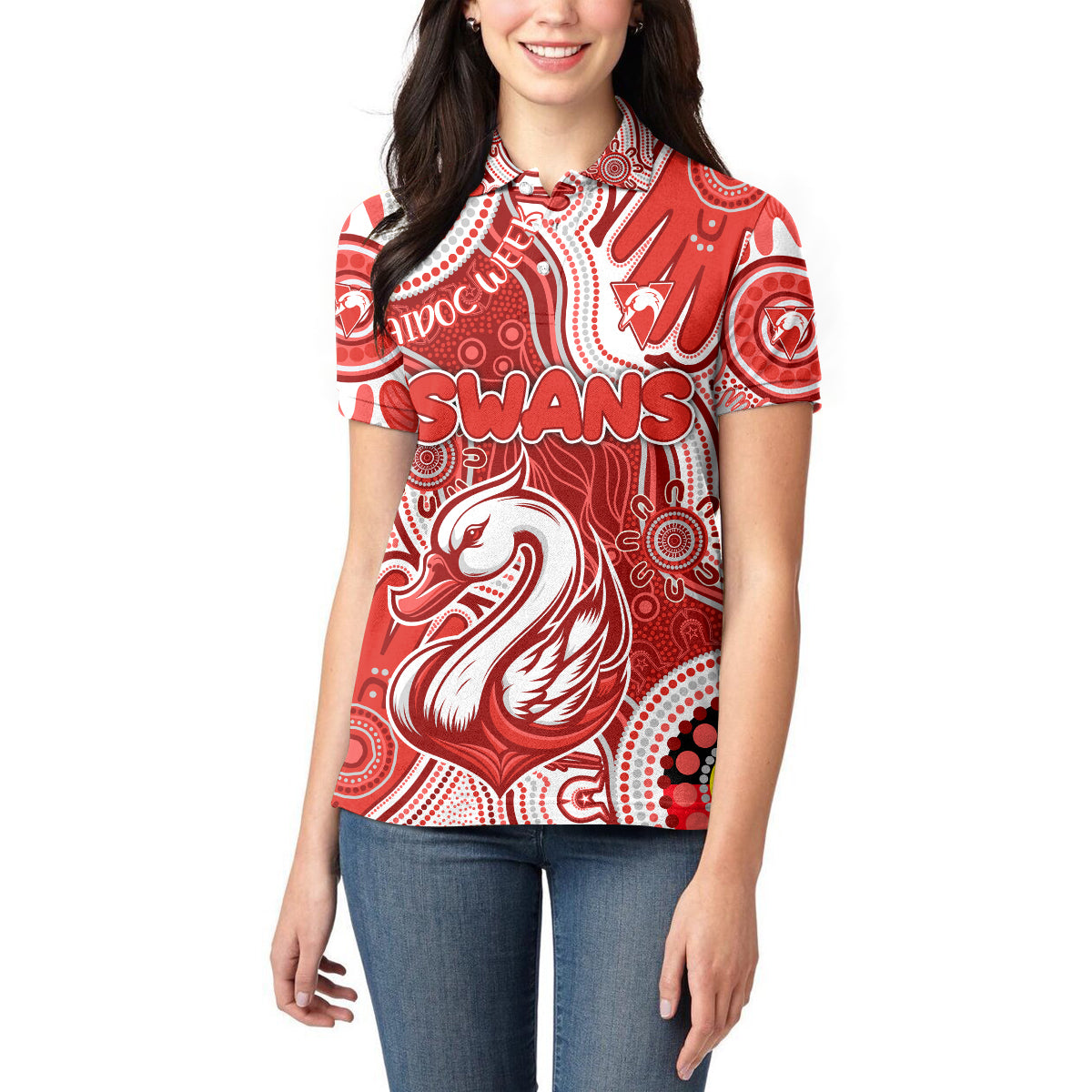 Personalised NAIDOC Week 2024 Sydney Swans Women Polo Shirt Australian Aboriginal Hand Painting