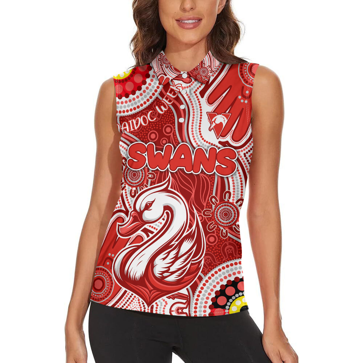 Personalised NAIDOC Week 2024 Sydney Swans Women Sleeveless Polo Shirt Australian Aboriginal Hand Painting