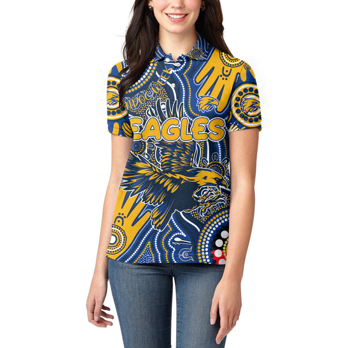 Personalised NAIDOC Week 2024 West Coast Eagles Women Polo Shirt Australian Aboriginal Hand Painting