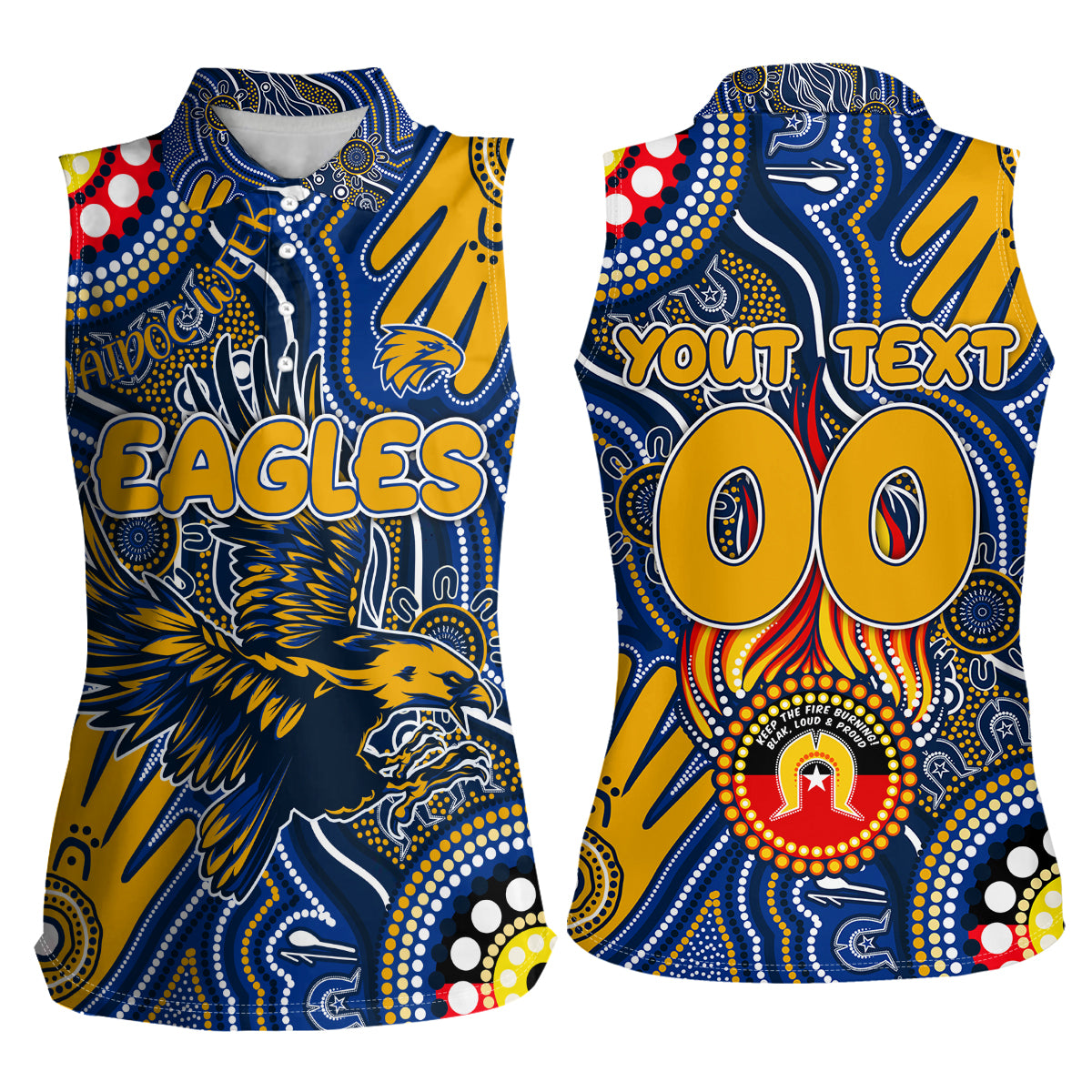 Personalised NAIDOC Week 2024 West Coast Eagles Women Sleeveless Polo Shirt Australian Aboriginal Hand Painting