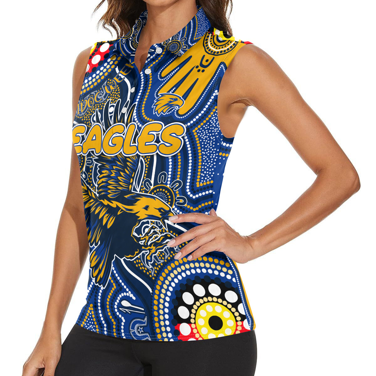 Personalised NAIDOC Week 2024 West Coast Eagles Women Sleeveless Polo Shirt Australian Aboriginal Hand Painting