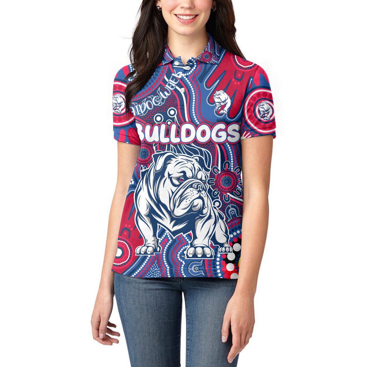 Personalised NAIDOC Week 2024 Western Bulldogs Women Polo Shirt Australian Aboriginal Hand Painting