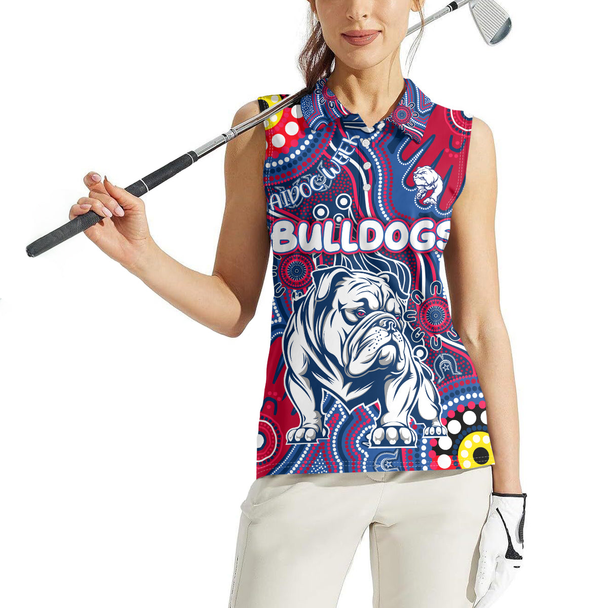 Personalised NAIDOC Week 2024 Western Bulldogs Women Sleeveless Polo Shirt Australian Aboriginal Hand Painting