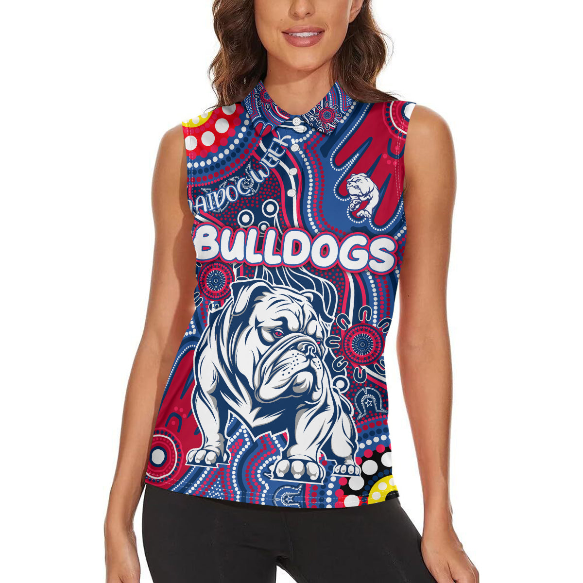 Personalised NAIDOC Week 2024 Western Bulldogs Women Sleeveless Polo Shirt Australian Aboriginal Hand Painting