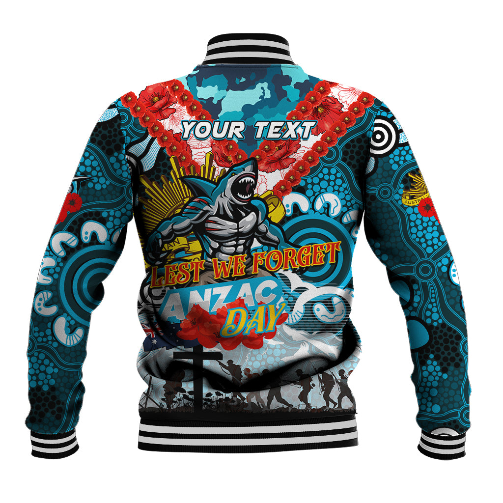 Personalised Sharks ANZAC Day Baseball Jacket Aboriginal Rising Sun