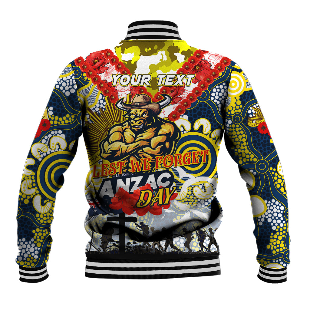 Personalised Cowboys ANZAC Day Baseball Jacket Aboriginal Rising Sun